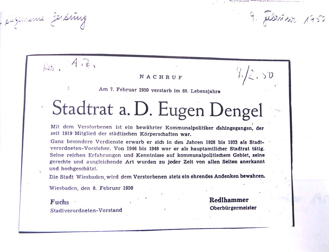 Nachruf der Stadt Wiesbaden